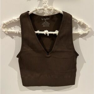 By Together Brown Ribbed Crop Top